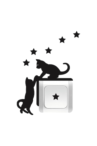 Priz Kedi Sticker Set Siyah Kedi Yıldız Etiket Duvar Sticker