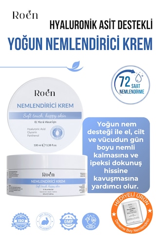 Yoğun Nemlendirici Krem, Hyaluronik Asit, Panthenol, 72 Saat Etkili Nemlendirici Kremi 100 Ml
