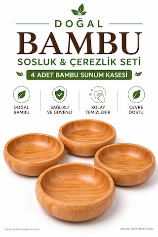 Bambu Çerezlik Oval 4'lü Set Kahverengi