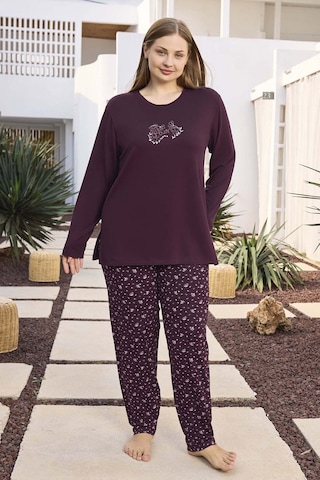 Büyük Beden Viskon Kadın Uzun Kol Pijama Takımı 250498 Mürdüm02 Mürdüm02