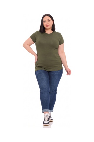 Disentis Modest Büyük Beden Bisiklet Yaka Kısa Kollu Viskon Haki Body