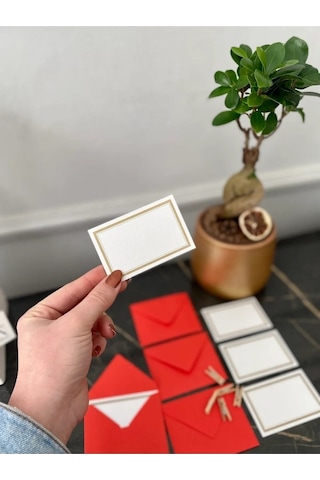 20 Adet Mandallı Kırmızı Zarflı Not Kartı Seti- Hediye Kartı -