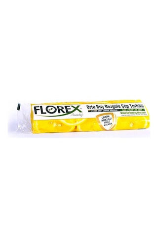 Florex 40 Litre Büzgülü Limon Kokulu Sarı Çöp Torbası Poşeti / 55 x 60 CM 10 x 25 Rulo / Koli