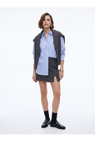 LTB Oversize Taş Detaylı Çizgili Mavi Gömlek İndigo
