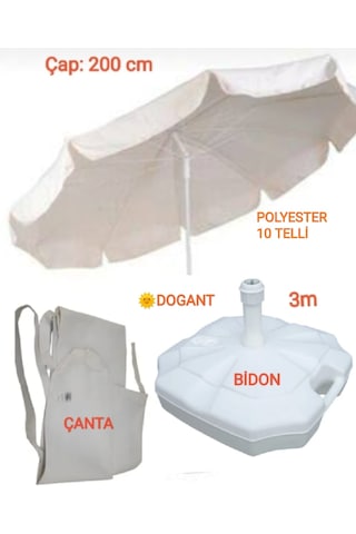 Dogant Havuz Bahçe Balkon Plaj 2 Mt Şemsiye + Bidon + Kılıf
