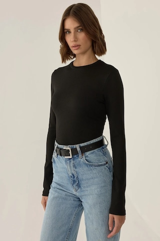 Hiccup Dar Kesim Uzun Kollu Bisiklet Yaka Bodysuit Siyah