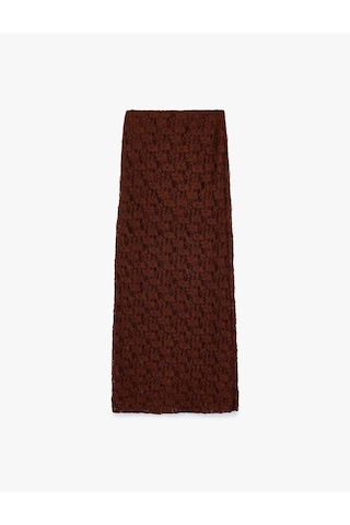 Koton Slim Fit Yüksek Bel Dantel Midi Kalem Etek Kahverengi 6wal70007ık Kahve