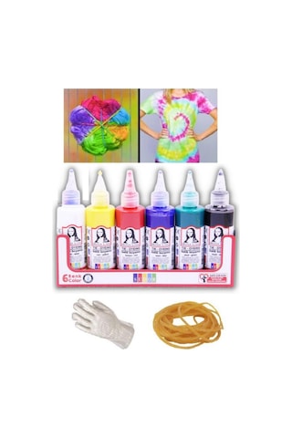 Batik Boyama Seti 6x70 ml Poşet Eldiven 10 Adet ve Para Lastik 20 Adet Set Monalisa Boyama Seti