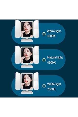 Sones 430 Üç Taraflı Katlanır Led Makyaj Aynası Masa Lambası Üç Renkli Işık Şarj Stili