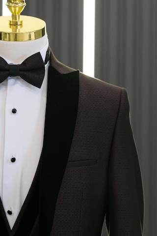 Slimfit Armürlü Kırlangıç Kadife Yaka Yelekli Papyonlu Smokin Takım Elbise 001