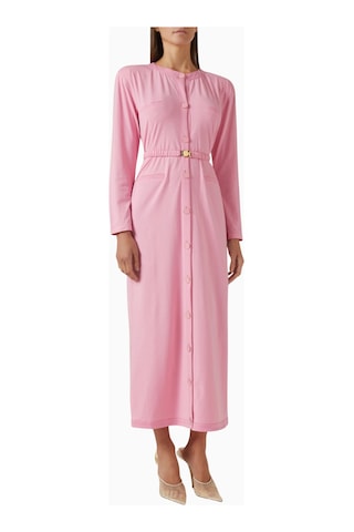 Rowen Rose Belted Cardigan Dress, Lüks Örgü Kumaşlı Kuşaklı Şık Triko Elbise Abiye Pembe 40
