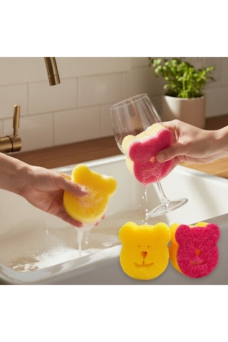 Technow Sponge Çift Taraflı Gülen Yüz Çok Amaçlı Sihirli Bulaşık Süngeri 2 Adet