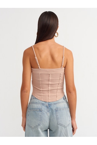 Dilvin Askılı Crop Top  Bej