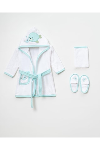 Balinalı Bornoz Takımı 1-2 Yaş Beyaz - Mint