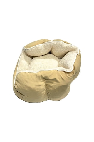 Süslüpati Kullanışlı Yıkanabilir Kumaş Silikon Elyaf Dolgulu Kedi Köpek Yatağı Kahve Krem 56cm