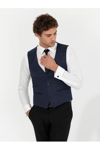 Cacharel Lacivert Slim Fit Yün Karışımlı Yelek