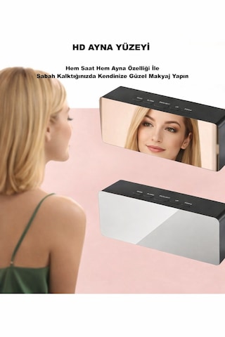 Dijital Aynalı Led Çalar Saat Usb & Pil Destekli, Termometreli, Alarm, Gece Modlu Elektronik Saat Siyah