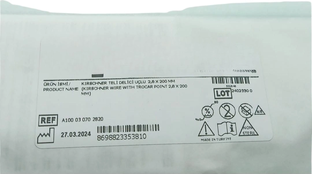 Kirschner Teli Delici Uçlu 2,8x200mm Steril Paketli Cerrahi Eğitim Ve Uygulama Materyali Çok Renkli