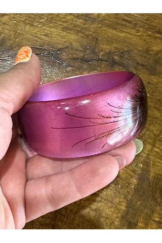Tavus Kuşu Kanadı Desenli Kemik Kadın Hint Bileziği Çap 7 Cm Pembe