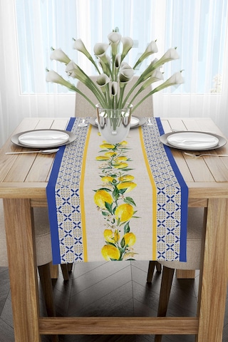 Mavi Sarı Dekoratif Limon Desenli Dijital Baskılı Runner Cgh1050 Rn