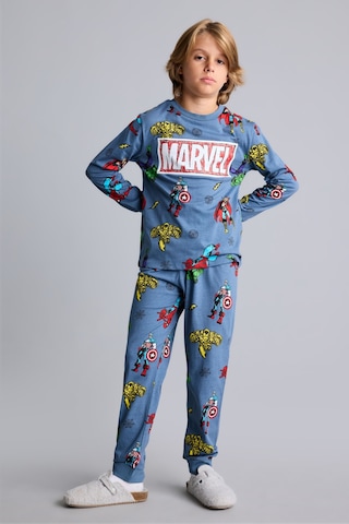 Defacto %100 Pamuk Marvel Comics Baskılı Uzun Kollu Üst Lastikli Paça Alt Pijama Takımı Erkek Çocuk I1327a826aube739 Mavi-be739
