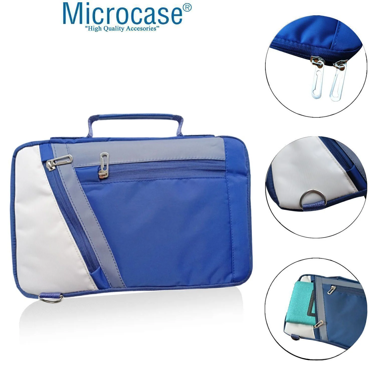 Microcase Apple İpad Air 13 2026 İle Uyumlu Omuz Askılı El Tutacaklı Universal Sleeve Taşıma Çantası Al4346 Lacivert Krem Gri Çanta