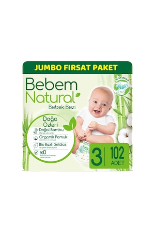 Bebem Natural Bebek Bezi 3 Numara Midi Jumbo Fırsat Paketi 102 Adet