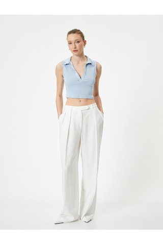 Koton Crop Atlet Polo Yaka Fitilli Modal Karışımlı Standart Kesim Mavi 4sak10256ek Mavi