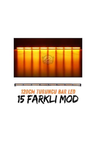 Turuncu Tepe Çakar Bar Led 120cm 12-24v Off Road Çekici Traktör İkaz Lambası Çakar 15 Modlu Siyah