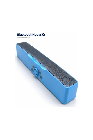 Monitör Altı Kullanıma Uygun Rgb Işıklı Bluetooth Soundbar Hoparlör 1500 Mah Mavi