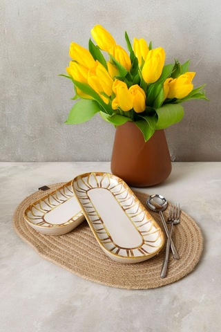 Keramika Worn Gold Noyan Kayık Tabak 26 Cm 2 Adet 22967 Çok Renkli