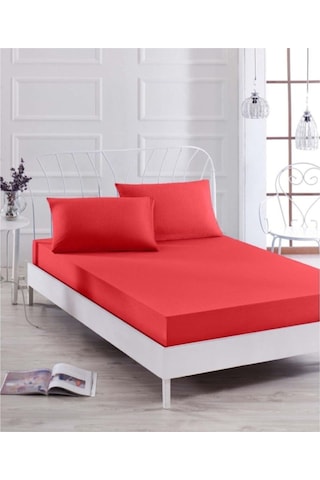 Ranforce Çift Kişilik Lastikli Çarşaf Seti Kırmızı 160x200 Cm