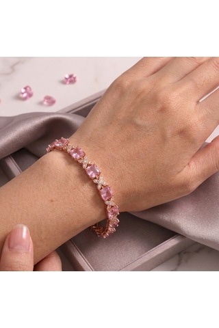 Pembe Zirkon Taşlı Kelebek Detaylı Kadın Bileklik- Rose Gold Şık Tasarım Altın - Pembe