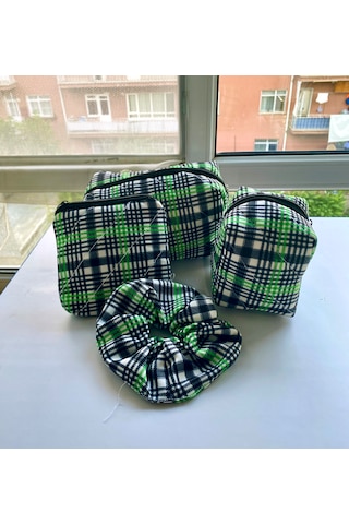 4'lü Set 3'lü Büyük Orta Küçük Makyaj Çantası Toka Hediyeli