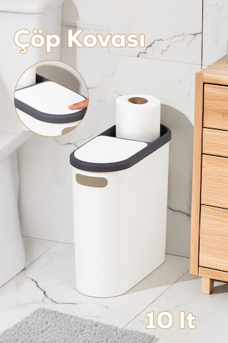 Porsima M-325 Çöp Kutusu Banyo Mutfak Çöp Kovası Kapaklı Banyo Çöp Kovası 10lt Beyaz