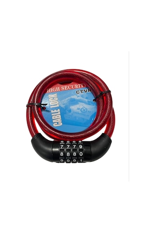 Bisiklet Şifreli Kilit 12 Mm 100 Cm Kırmızı Ayarlanabilir Şifre