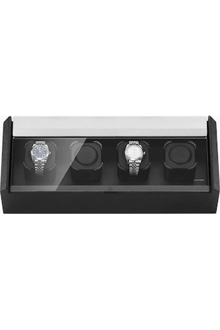 Luxwinder Saat Döndürücü, 4 Saat Için, Masif Ahşap Gövde, Güvenlik Cam Kapak, Pille Çalışır Saat Kutuları Siyah