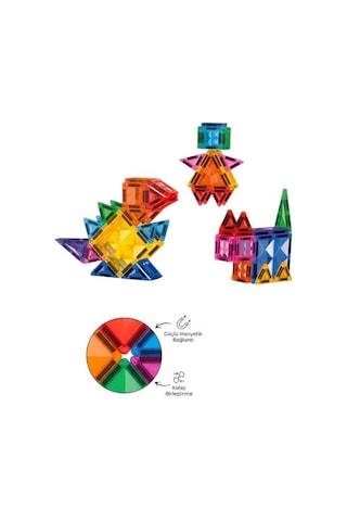 Kzl Kids Home Renkli Manyetik Yapı Blokları Seti 7.5 Cm 60 Parça 188m43