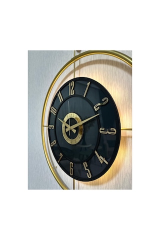 Pey Aksesuar Metal Camlı Duvar Saati 60x80 Cm Büyük Boy Işıklı Gerçek Cam Gold-füme-siyah-gold M61-gold-füme-siyah-gold