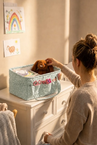 Babyjem - Katlamalı Çanta Anne&Bebek Organizer Yeşil Çiçek