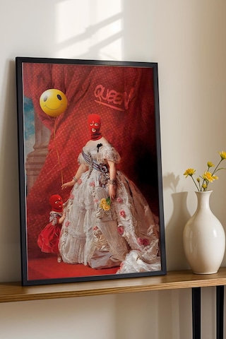 Red Mask Queen Graffiti Çerçeveli Tablo Komik Anne Hediyesi Modifiye Sanat