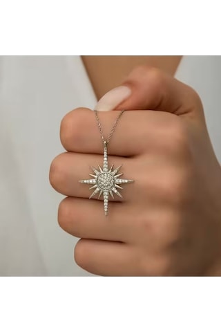 Vog Zirkon Taşlı Kuzey Yıldızı Kutup Yıldızı Motifli Beyaz Renk 925 Ayar Gümüş Kolye