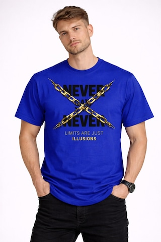 Herkesemoda Never Say Detaylı Basic T-shirt Mavi