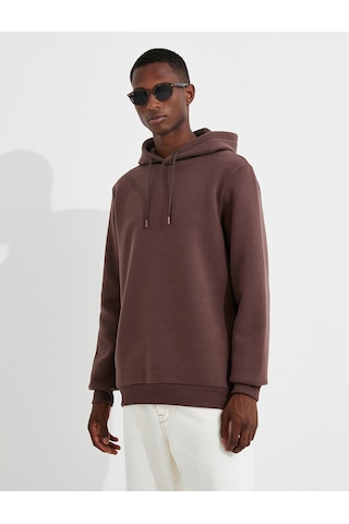 Koton Basic Kapşonlu Sweatshirt Şardonlu Kahverengi 3wam70050mk Kahve
