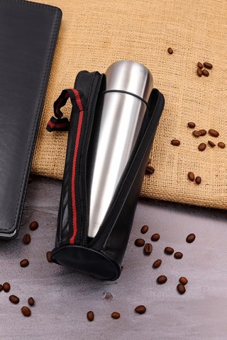500 Ml Kapak Bardaklı Deri Çantalı Gri Paslanmaz Çelik Termos Çok Renkli