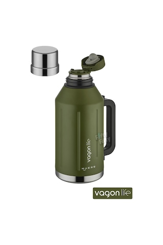 Vagonlife 1.2 Litre Bardaklı Kullanım Kulplu Paslanmaz Çelik Termos-ffvgn1004-1200ml Yeşil