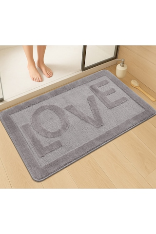 Doğal Kaymaz Taban Banyo Paspas Uzun Ömürlü Yumuşak Dokulu Su Emici Yıkanabilir Love 60x100 Gri