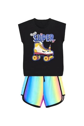 Denokids Mshb&g Unicorn Paten Kız Çocuk T-shirt Şort Takım Çok Renkli