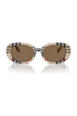 Burberry Junior Ojb4339 377873 48 Çocuk Oval Bej Ekose Desenli Kemik Güneş Gözlüğü