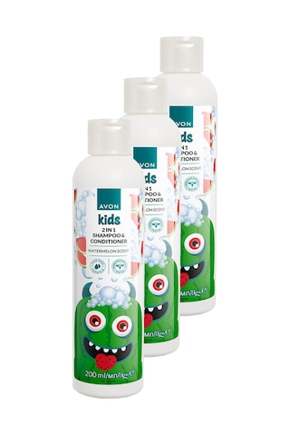 Avon Kids 2'si 1 Arada Karpuz Kokulu Çocuk Saç Kremi Ve Şampuanı 3 x 200 ML